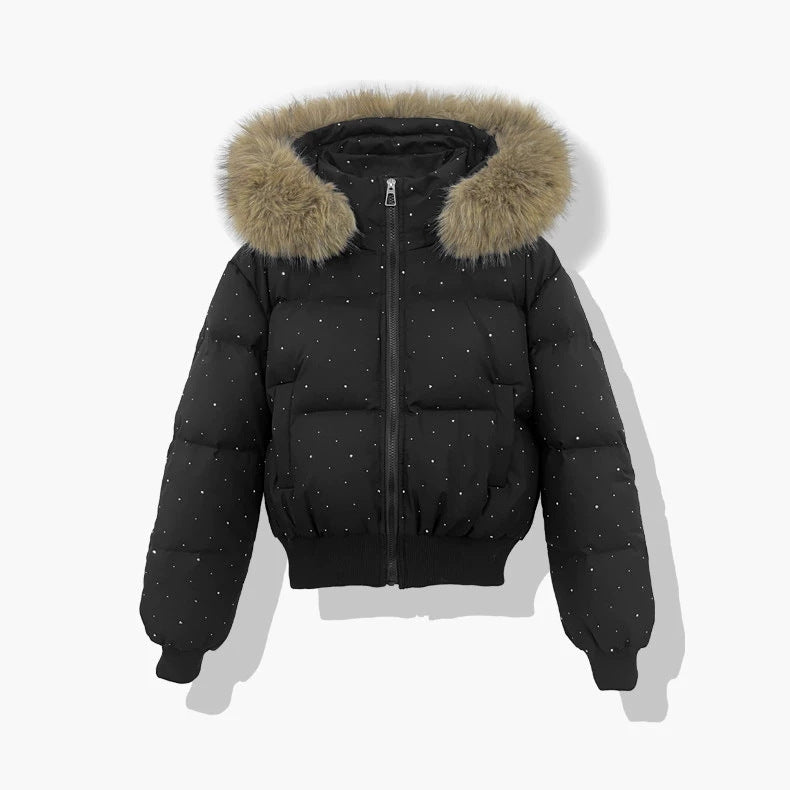Dames korte gestikte blouson met afneembare capuchon
