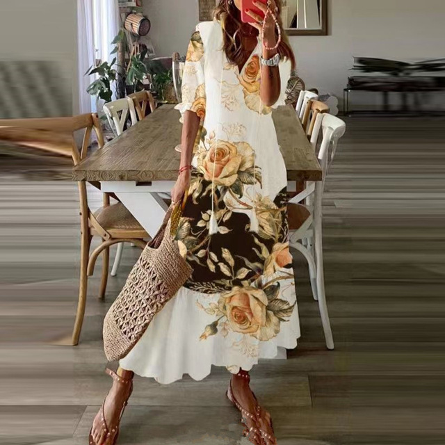 Boho Maxi Jurk Met Bloemenprint En V Hals