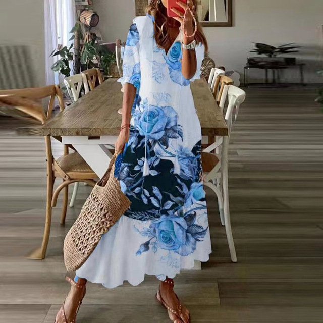 Boho Maxi Jurk Met Bloemenprint En V Hals