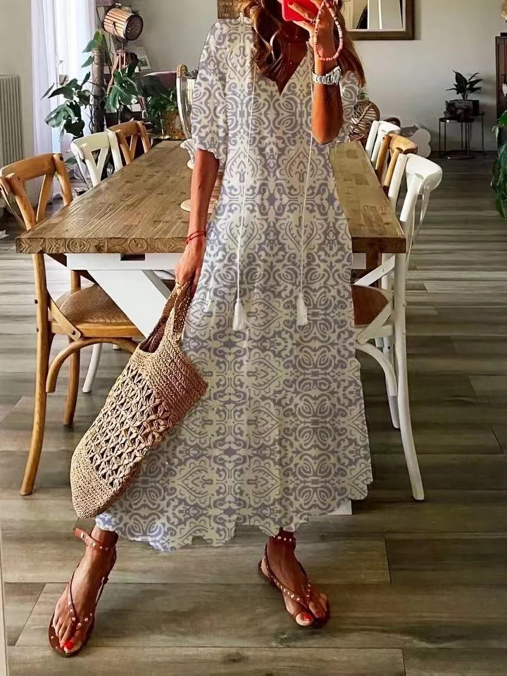 Boho Maxi Jurk Met Bloemenprint En V Hals