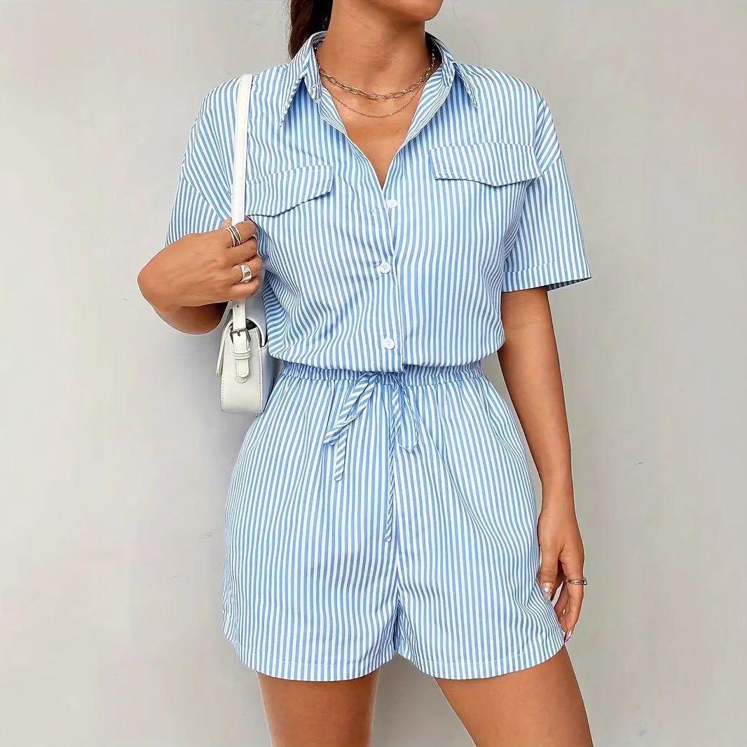 Yara - Gestreept Dames Playsuit Met Ceintuur
