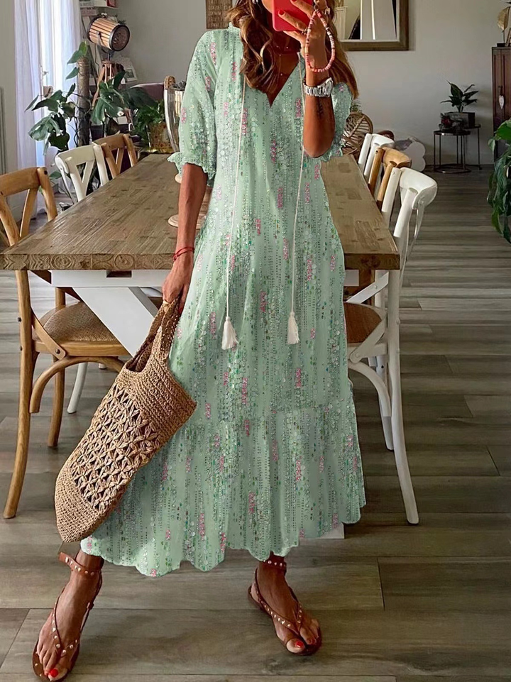 Boho Maxi Jurk Met Bloemenprint En V Hals