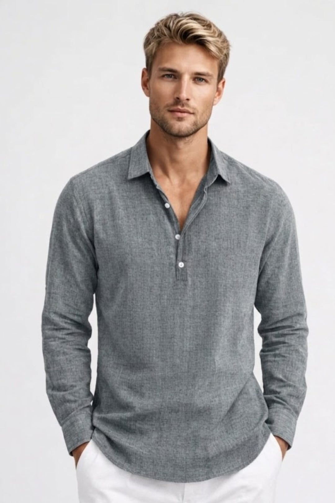 Overhemd Heren - Relaxed Fit Lange Mouw met Polokraag | Zomer