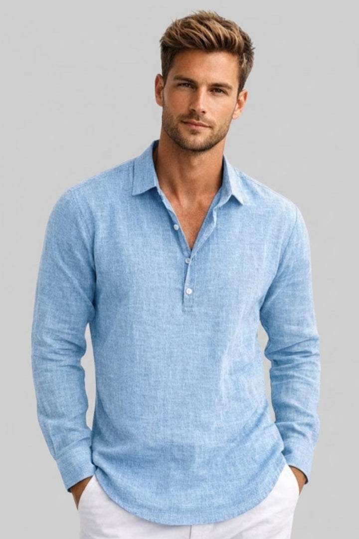Overhemd Heren - Relaxed Fit Lange Mouw met Polokraag | Zomer