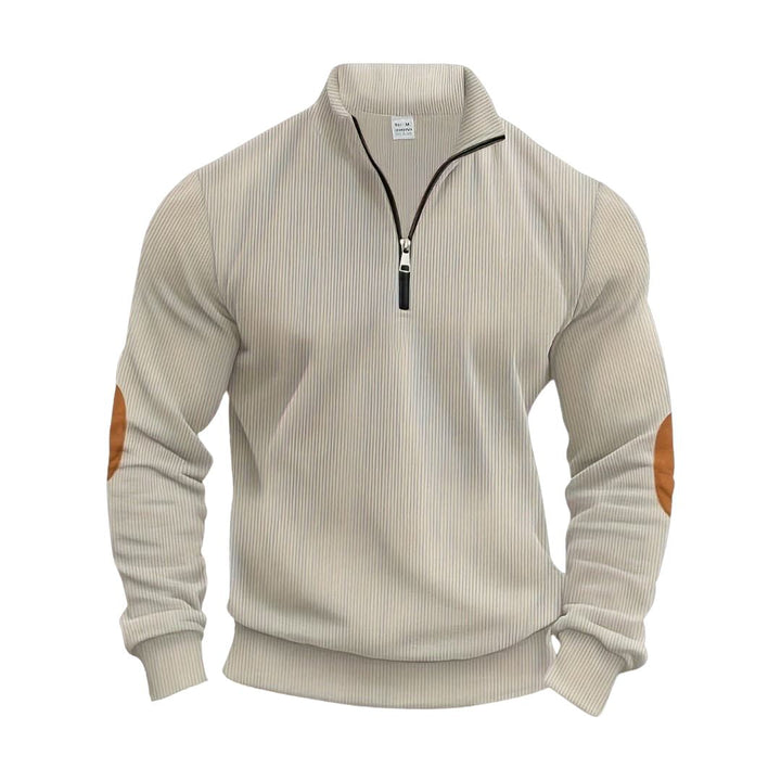 Heren Half-Zip Sweater met Contrasterende Elleboogpatches