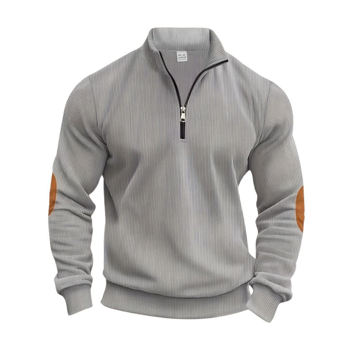 Heren Half-Zip Sweater met Contrasterende Elleboogpatches