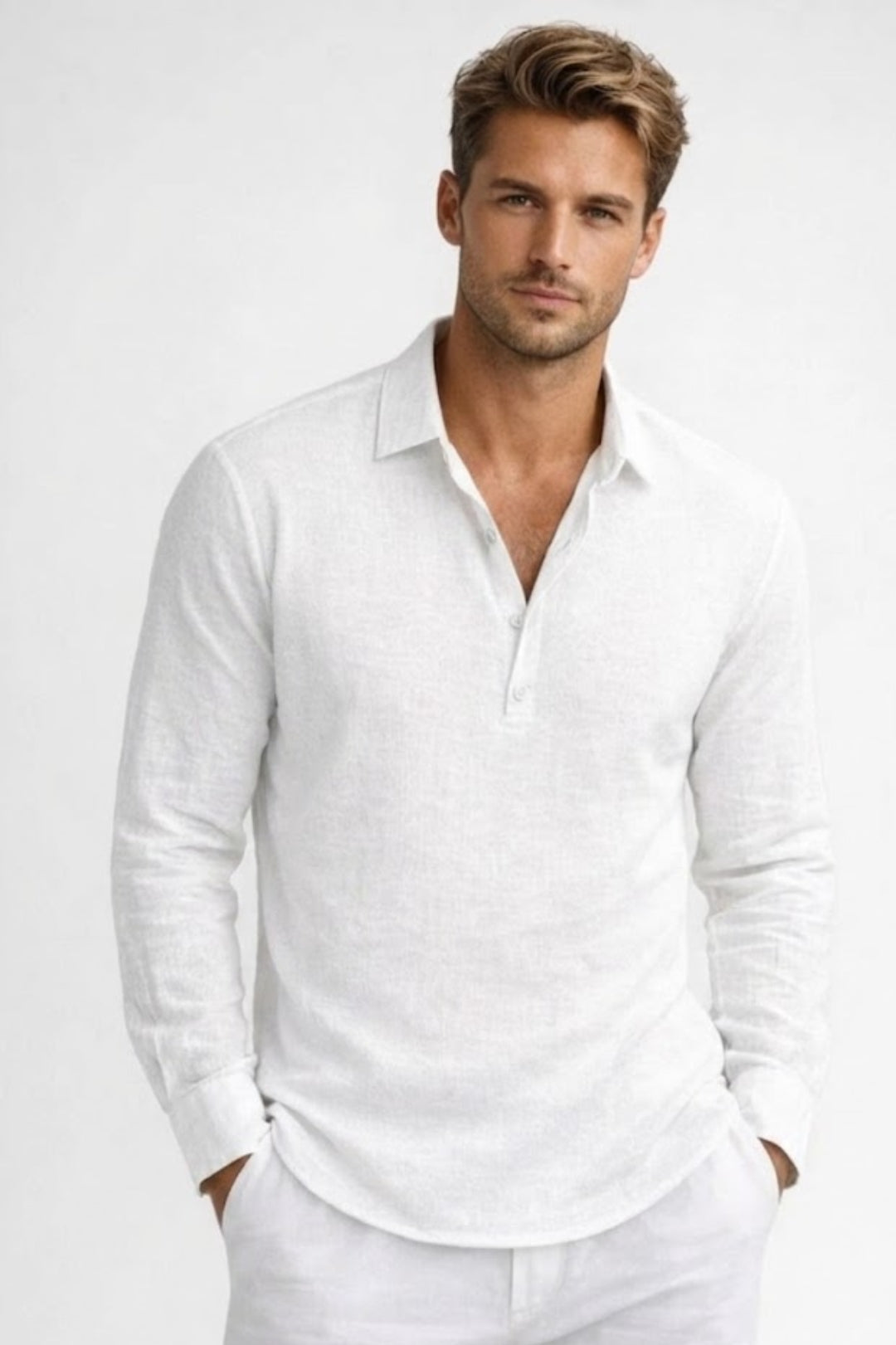 Overhemd Heren - Relaxed Fit Lange Mouw met Polokraag | Zomer