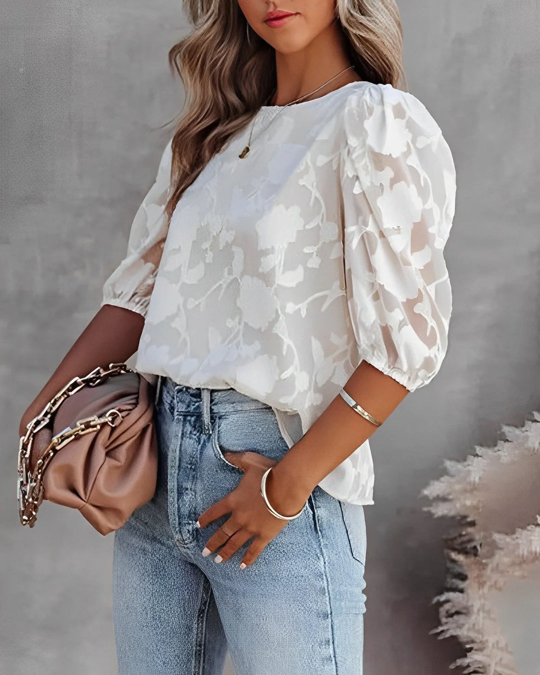 Blouse Met Bloemenpatroon En Pofmouwen Voor Dames
