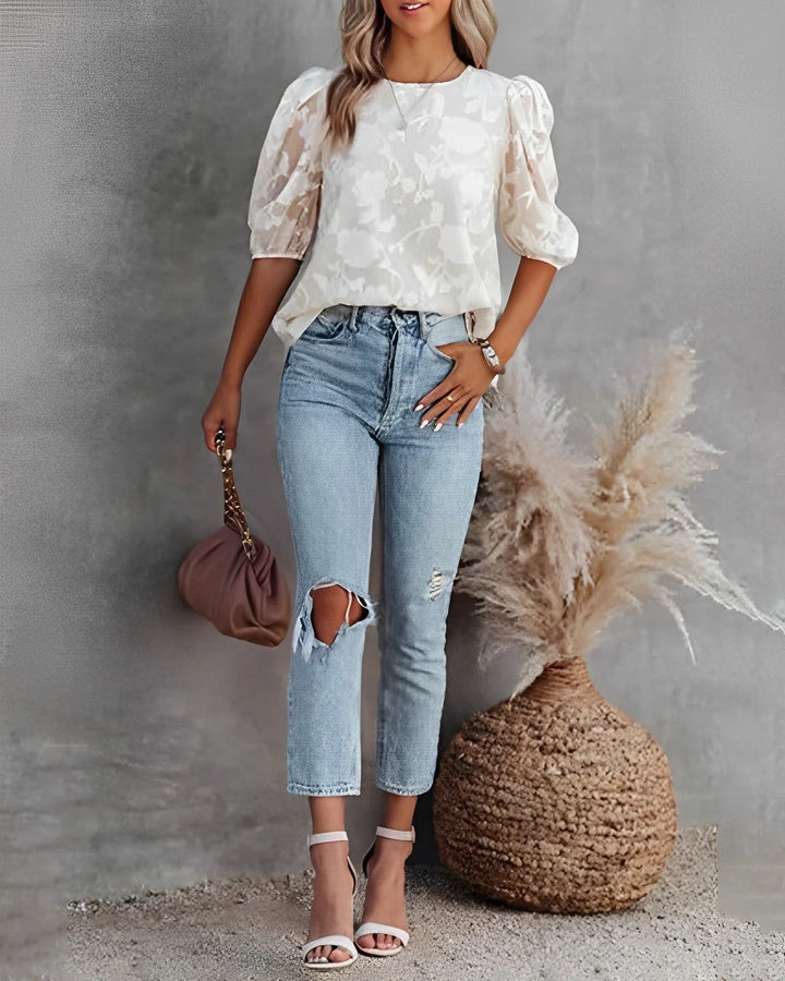 Blouse Met Bloemenpatroon En Pofmouwen Voor Dames