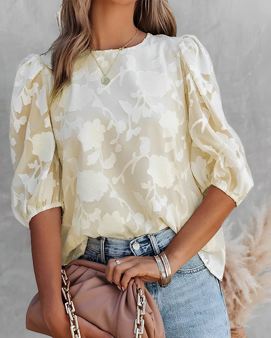 Blouse Met Bloemenpatroon En Pofmouwen Voor Dames