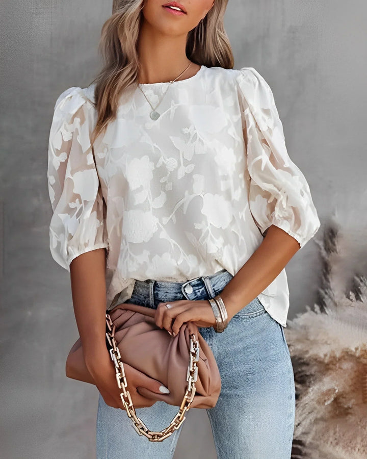 Blouse Met Bloemenpatroon En Pofmouwen Voor Dames