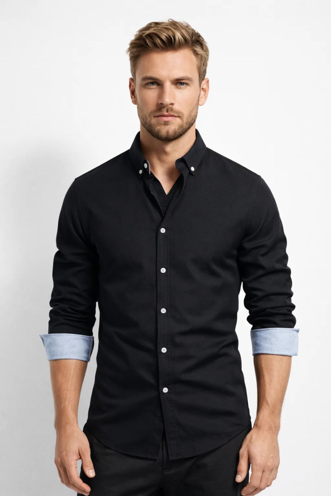 Overhemd Heren - Slim Fit Button-Down met Contrastmanchet | Casual