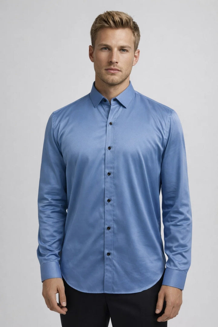 Overhemd Heren - Slim Fit Lange Mouw met Spreidkraag | Zakelijk