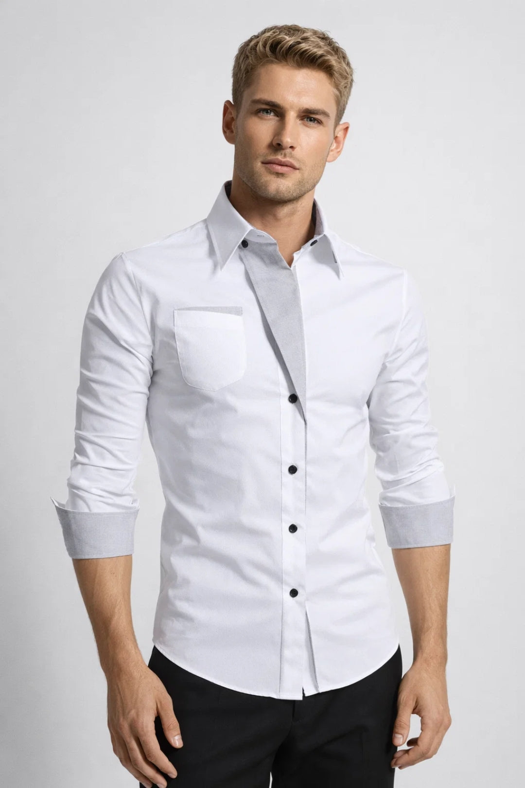 Overhemd Heren - Slim Fit met Contrasterende Details | Chique