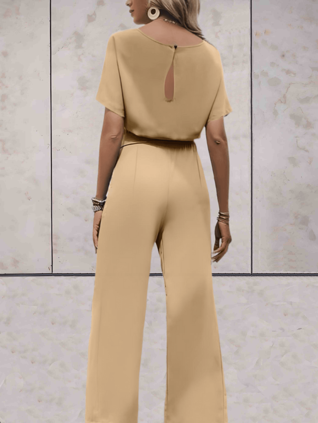 Stijlvolle Wide Leg Jumpsuit Voor Dames Met Korte Mouwen En Ceintuur