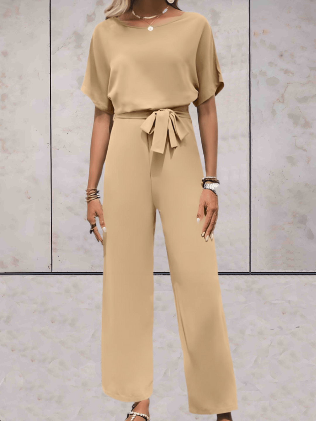 Stijlvolle Wide Leg Jumpsuit Voor Dames Met Korte Mouwen En Ceintuur