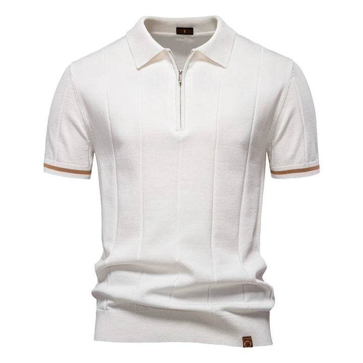 Polo Shirt Heren | Gebreid met Ritssluiting & Verticale Lijnen