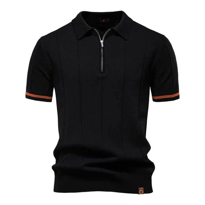 Polo Shirt Heren | Gebreid met Ritssluiting & Verticale Lijnen