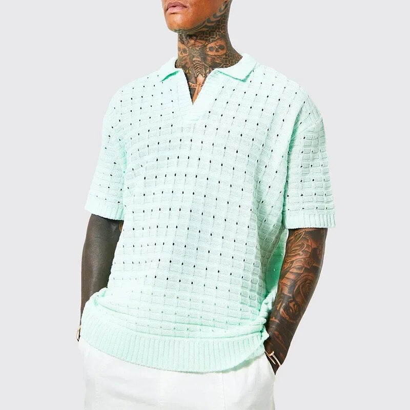 Poloshirt Heren | Gebreid Open-Knit Texture & V-hals Kraag