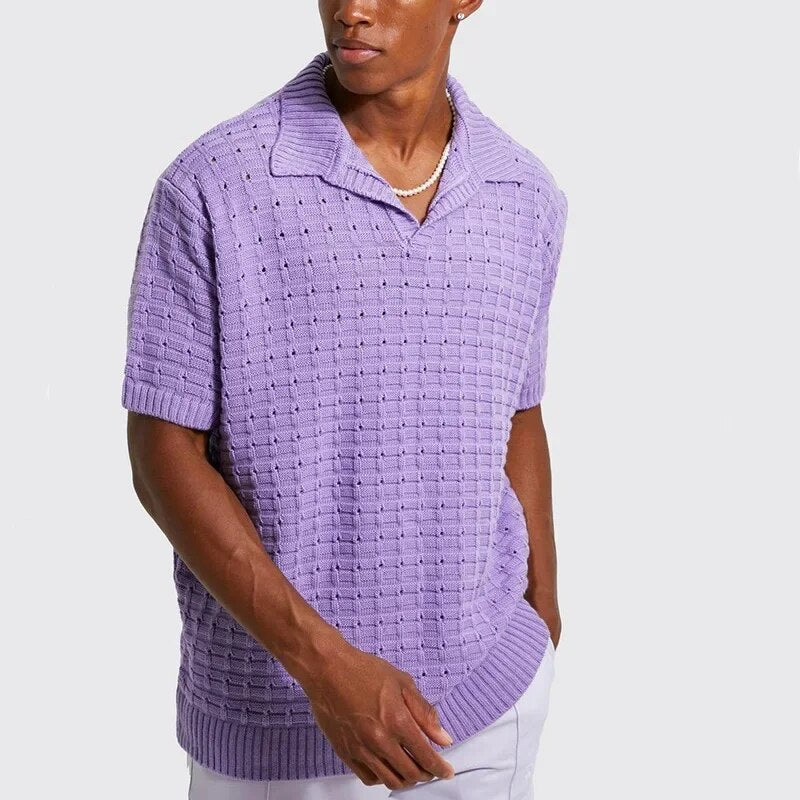 Poloshirt Heren | Gebreid Open-Knit Texture & V-hals Kraag