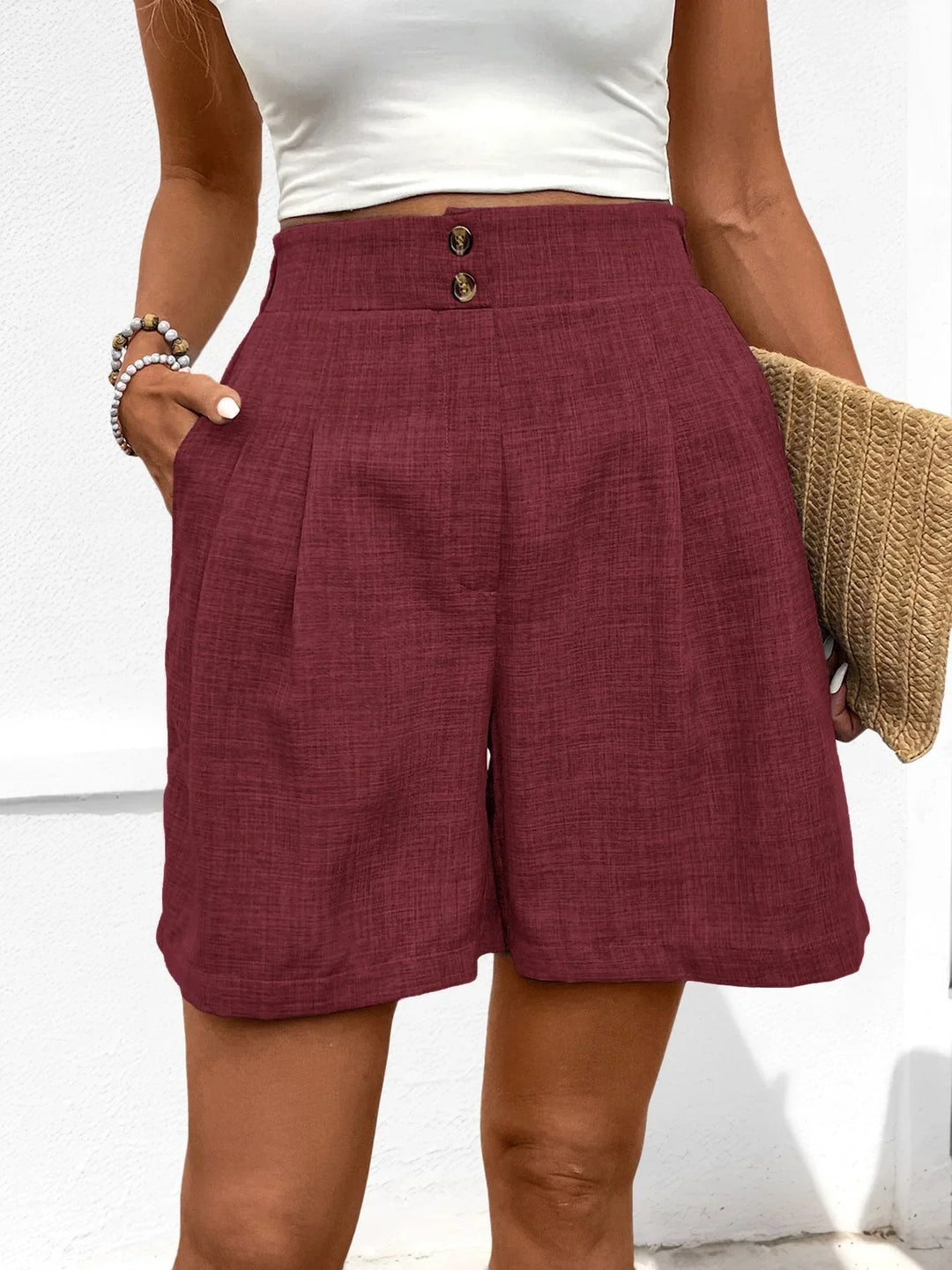 Korte Broek Met Hoge Taille En Plooien Voor Dames