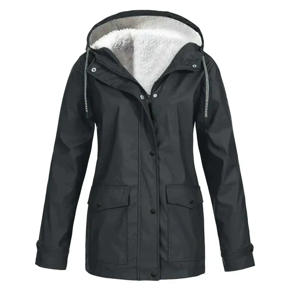 Regenjas met fleece voering en capuchon