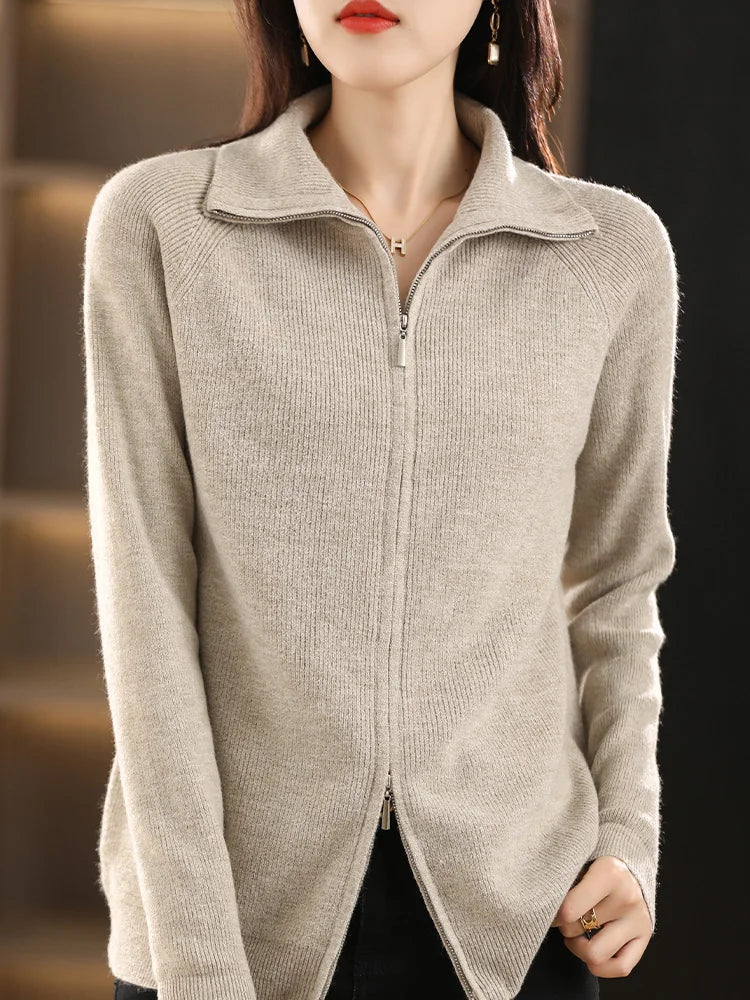 Dames Cardigan met Dubbele Rits Sluiting