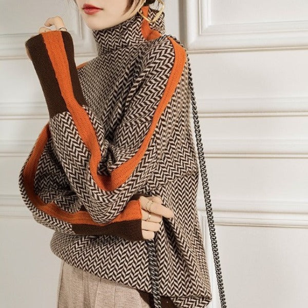 JANELLE – HERRINGBONE HIGH-NECK TRUI