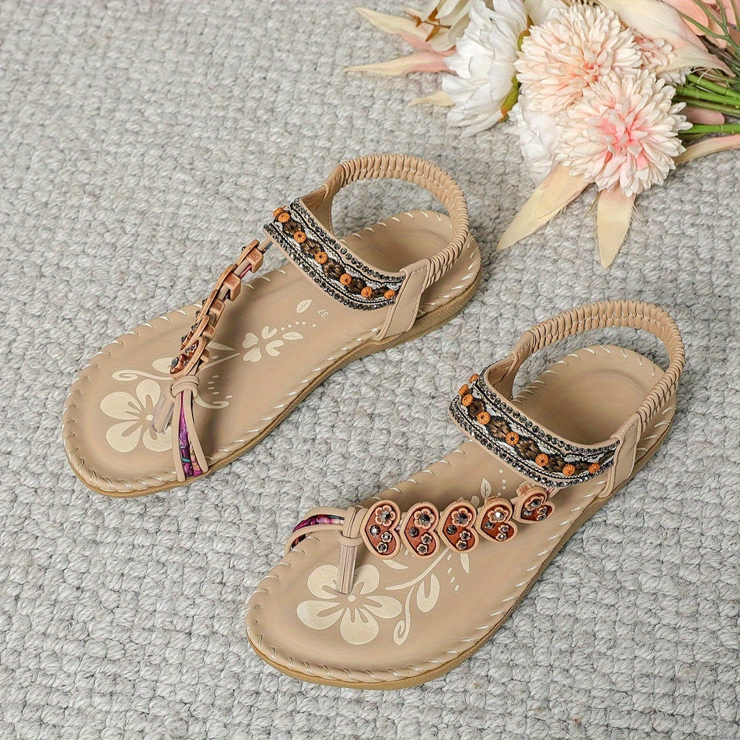 Saar - Boho Comfort Sandalen Dames met Kraaldetails en Elastische Enkelband