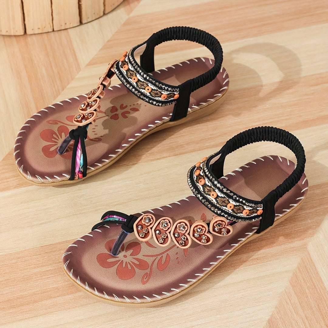 Saar - Boho Comfort Sandalen Dames met Kraaldetails en Elastische Enkelband