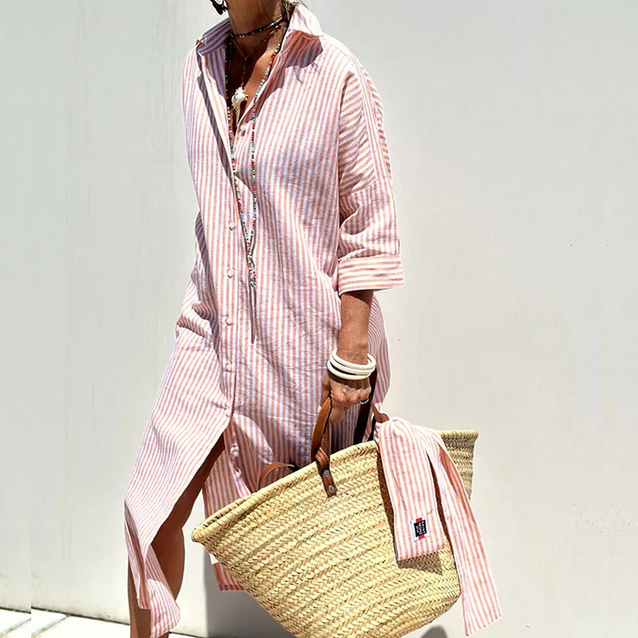 Lizzy - Gestreepte Strandjurk met Knoopsluiting voor Dames