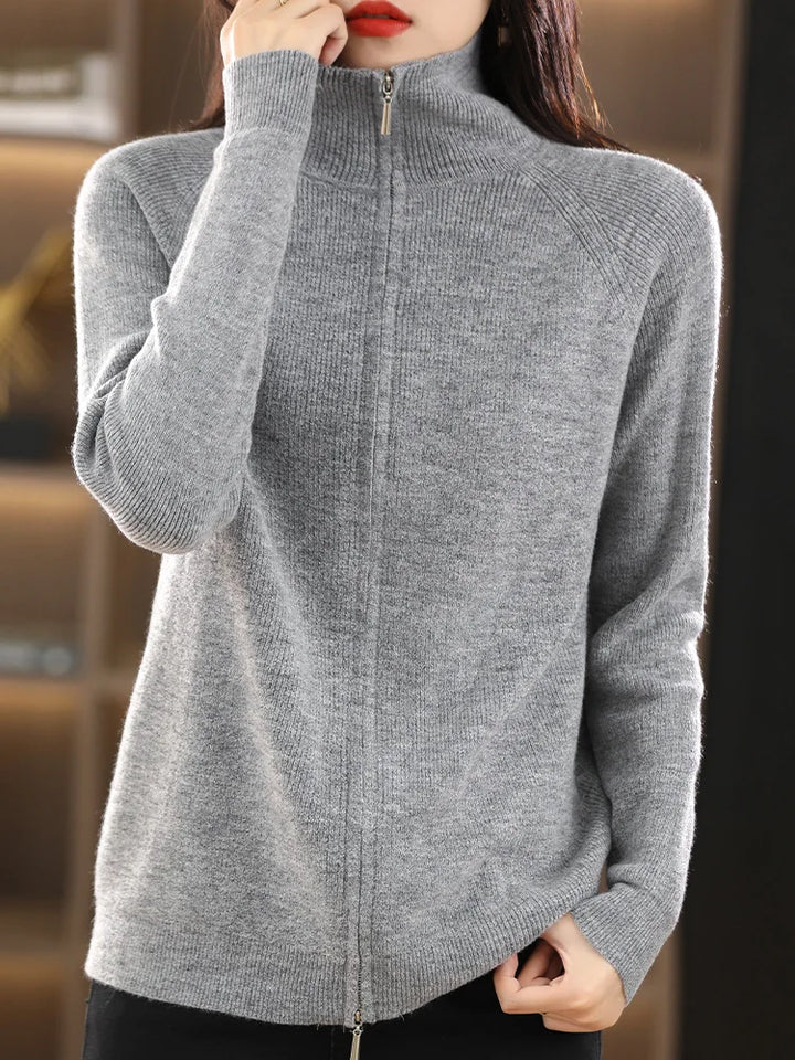 Dames Cardigan met Dubbele Rits Sluiting