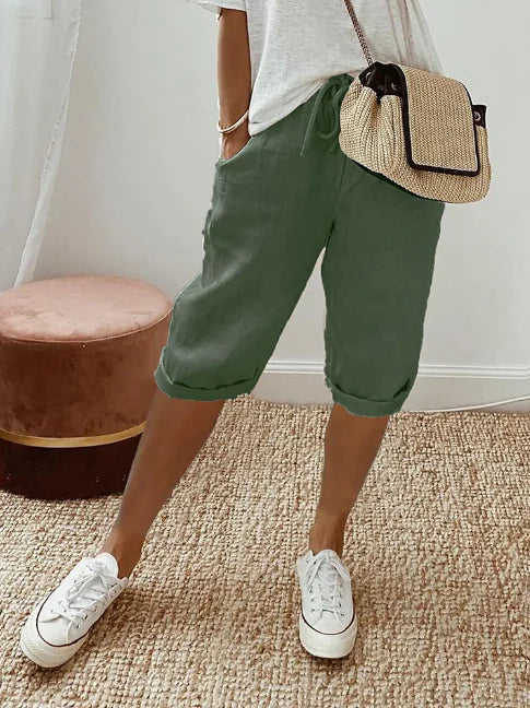 Luchtige Capri Broek Voor Dames Met Elastische Taille En Koord