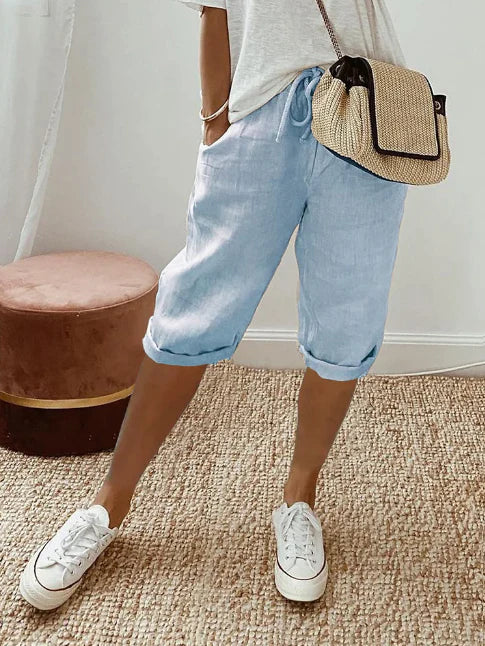Luchtige Capri Broek Voor Dames Met Elastische Taille En Koord