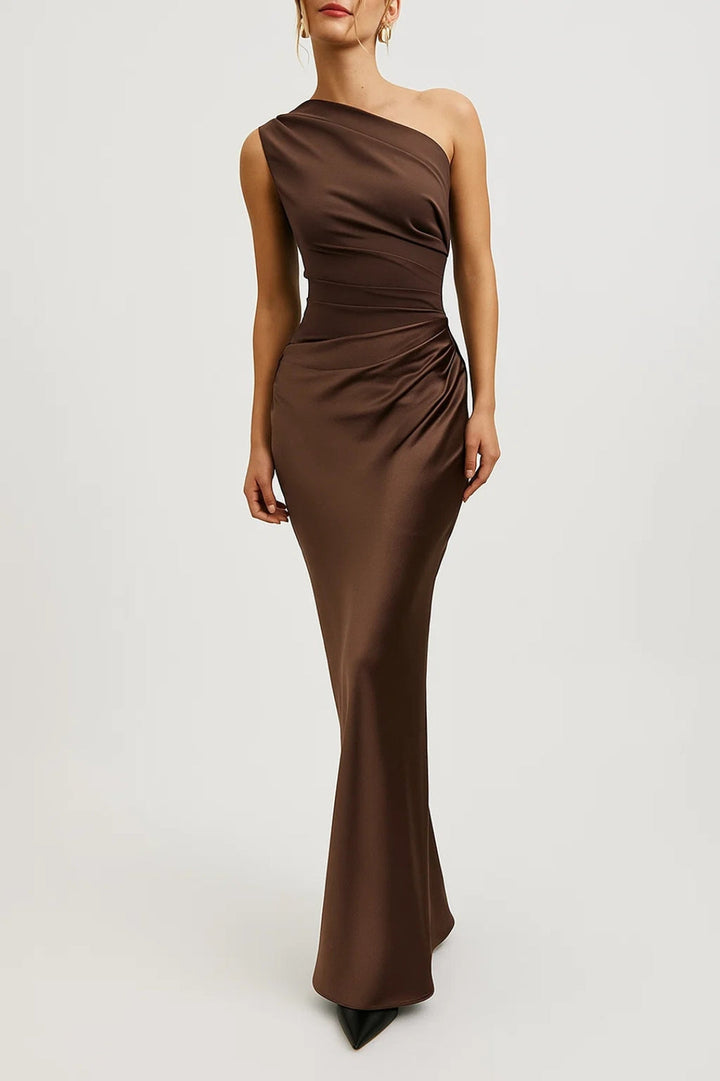 Maxi Jurk Dames - One Shoulder en Strakke Pasvorm | Geplooide Taille
