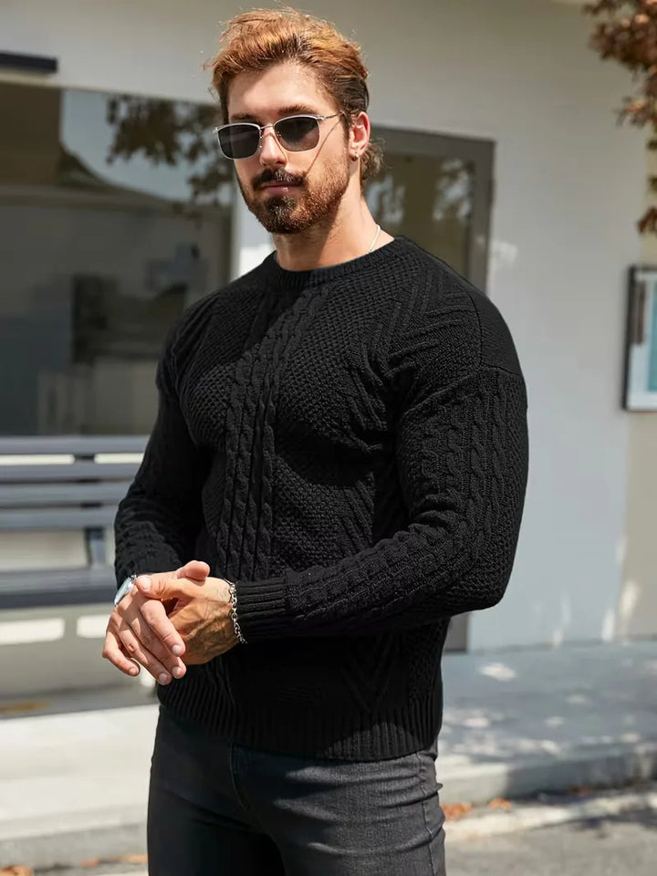 Slim fit crew neck trui met kabelpatroon