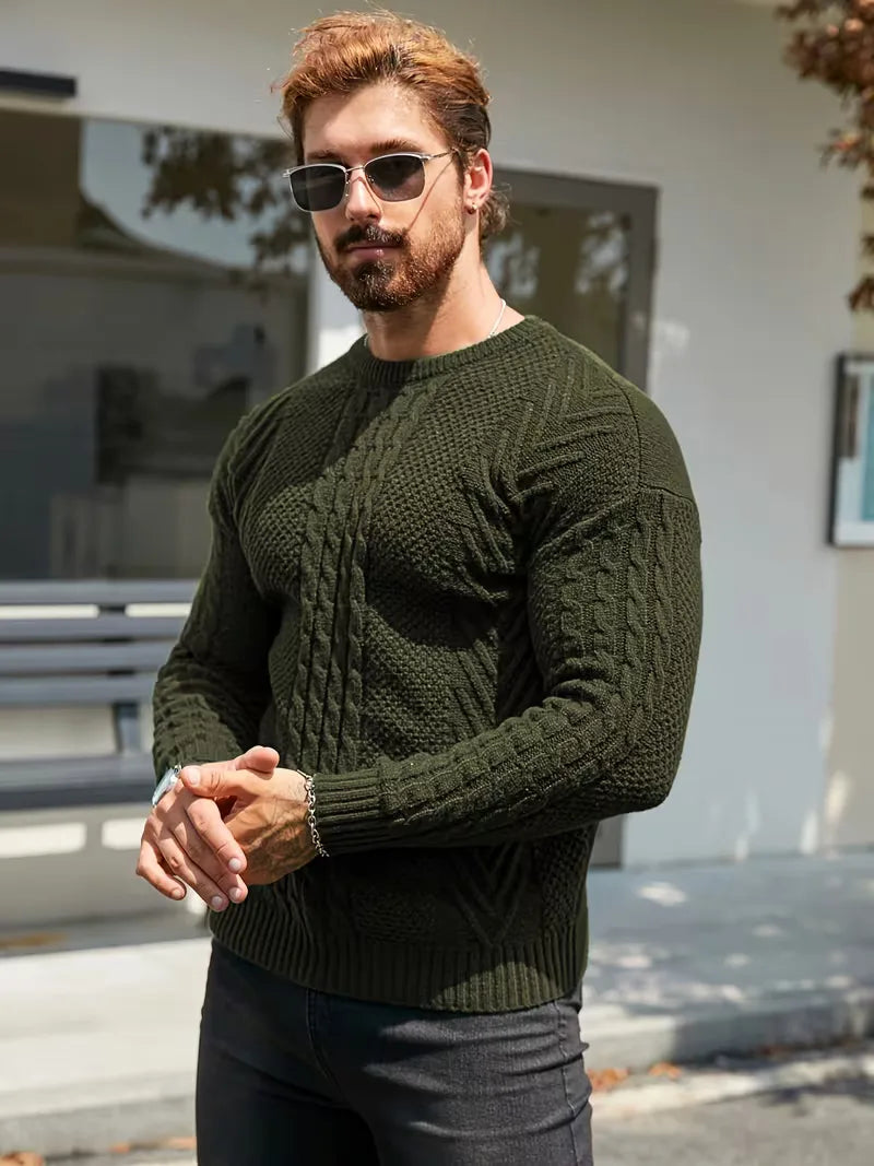 Slim fit crew neck trui met kabelpatroon
