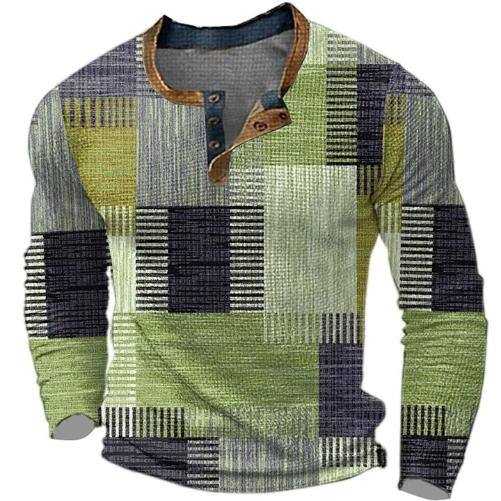 Sweatshirt Heren | Knoopkraag & Patchwork Look