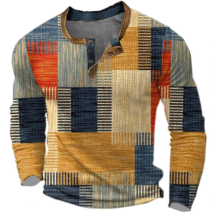 Sweatshirt Heren | Knoopkraag & Patchwork Look