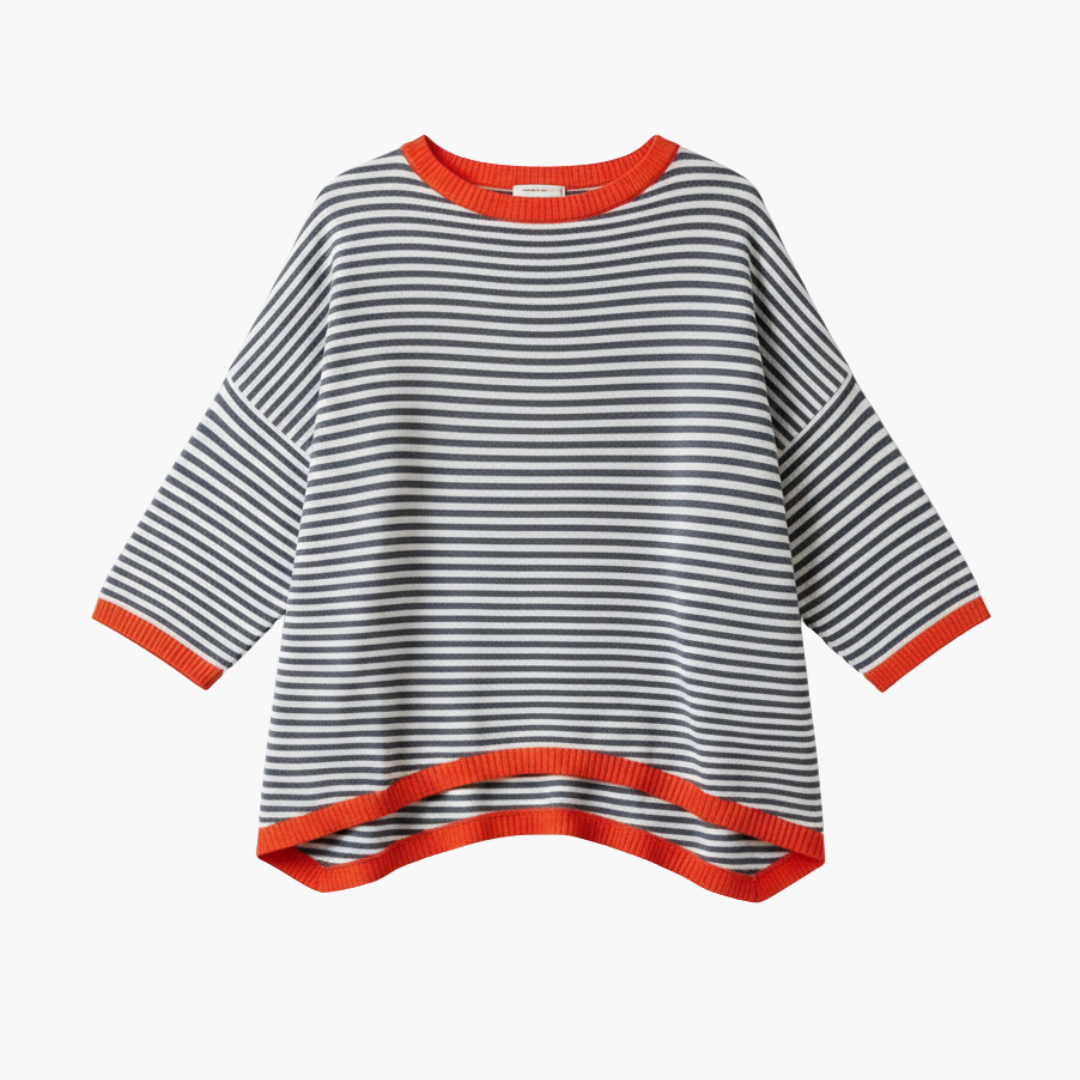 Stijlvolle Dames Lange Mouw Gestreepte Top met Contrasterende Afwerking