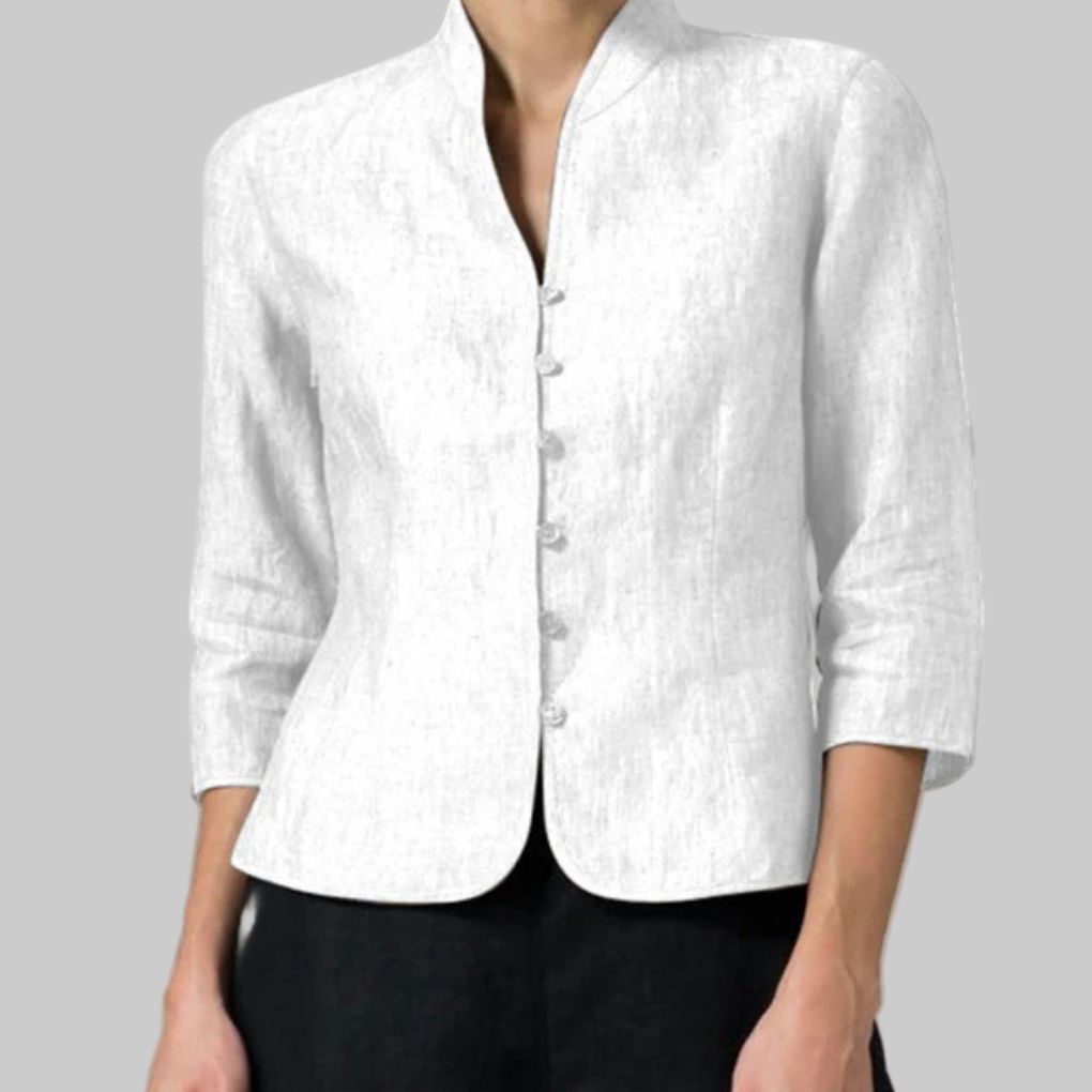 Stijlvolle Luchtige Dames Blouse Met Opstaande Kraag En Knopen