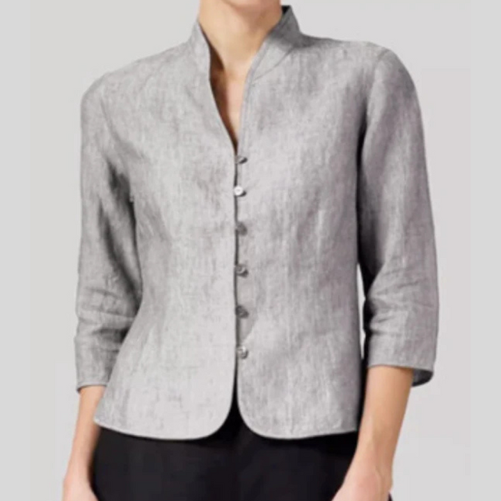 Stijlvolle Luchtige Dames Blouse Met Opstaande Kraag En Knopen