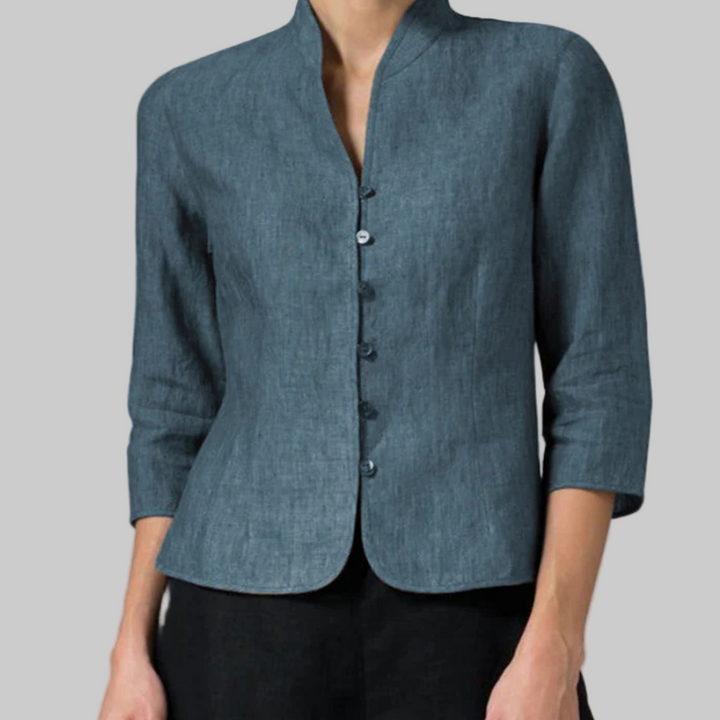 Stijlvolle Luchtige Dames Blouse Met Opstaande Kraag En Knopen