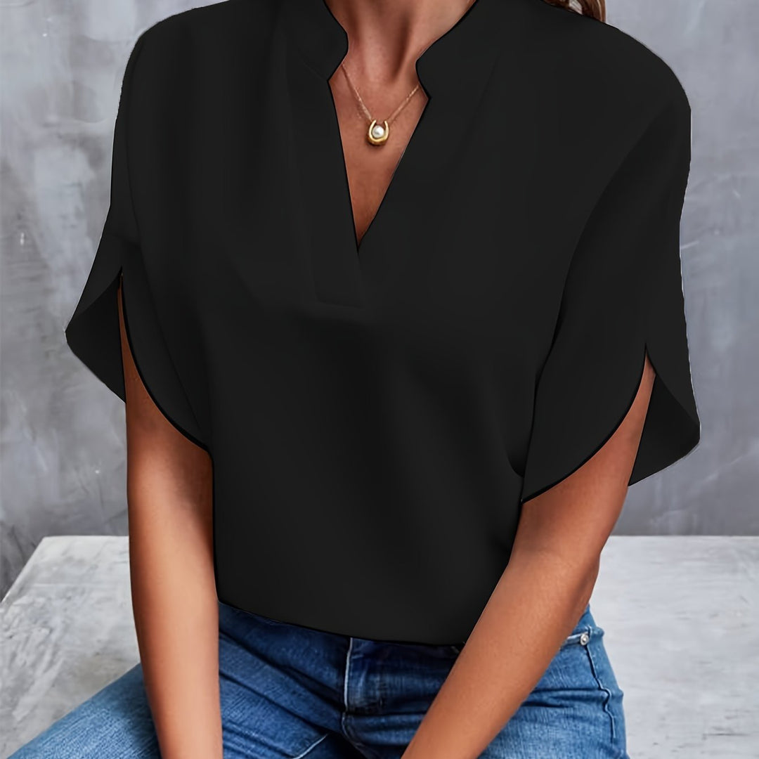 Dames Elegante Blouse met V-Hals en Korte Mouwen