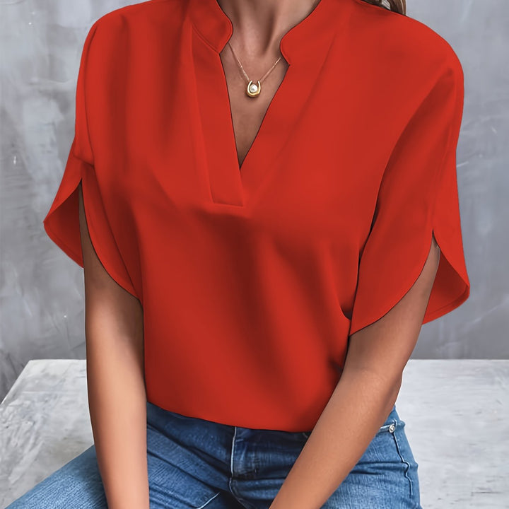 Dames Elegante Blouse met V-Hals en Korte Mouwen