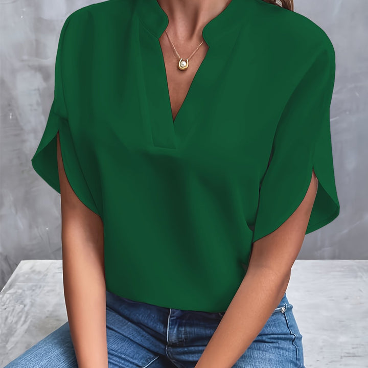 Dames Elegante Blouse met V-Hals en Korte Mouwen