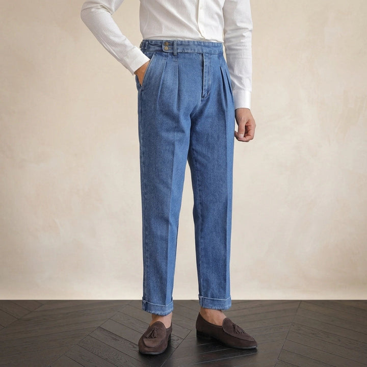Lorenzo Geplooide Denim Broek