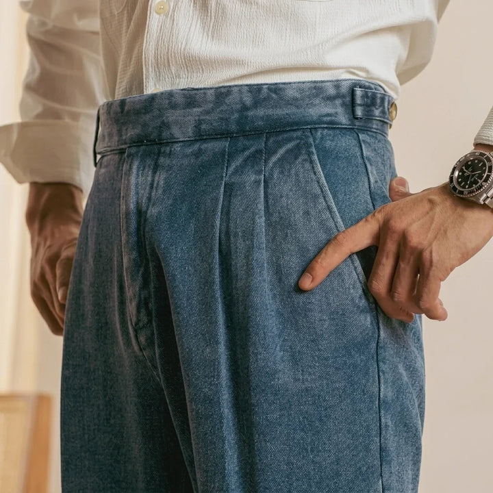 Lorenzo Geplooide Denim Broek