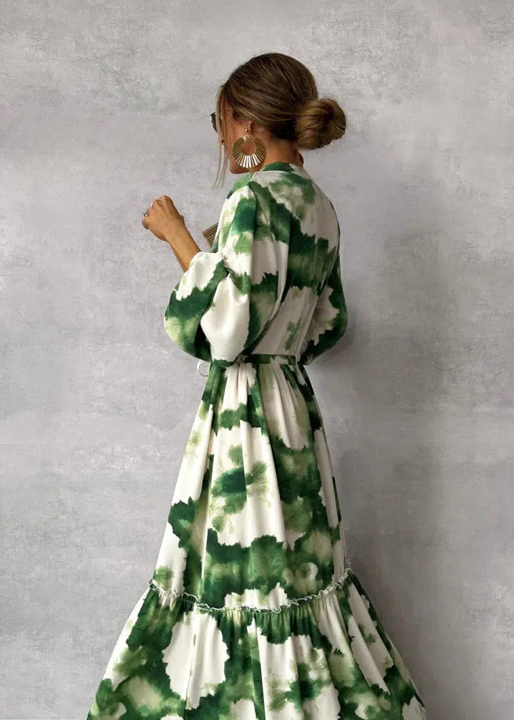 Farah - Maxi jurk met lange mouwen en patroon
