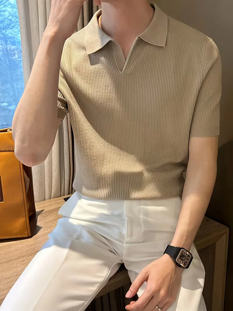 Polo met V-neck en korte mouwen